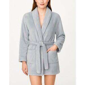 Victoria's Secret Plush Fleece Robe Women's M/L Gray Shawl Collar Belted Soft‎